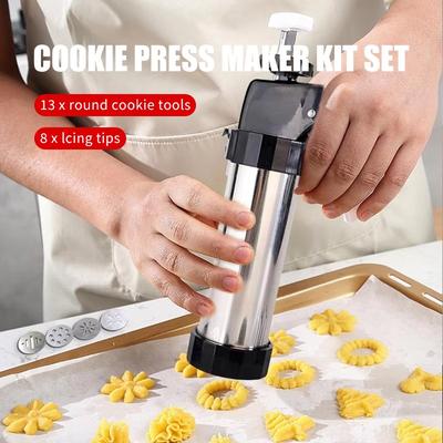 Stainless Steel Cookie Press Set Christmas Cookie Press Gun, 13 - Piece Multi - Nozzle Decorating Kit Biscuit Making Machine