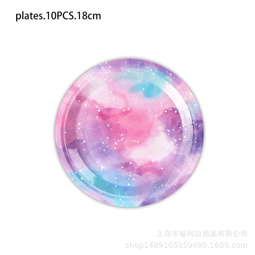 Rosa, Sternenhimmel, Themenpartyzubehör Batik Farbverlauf Regenbogen Einweg Partydekoration Rosa Pappteller Pappbecher