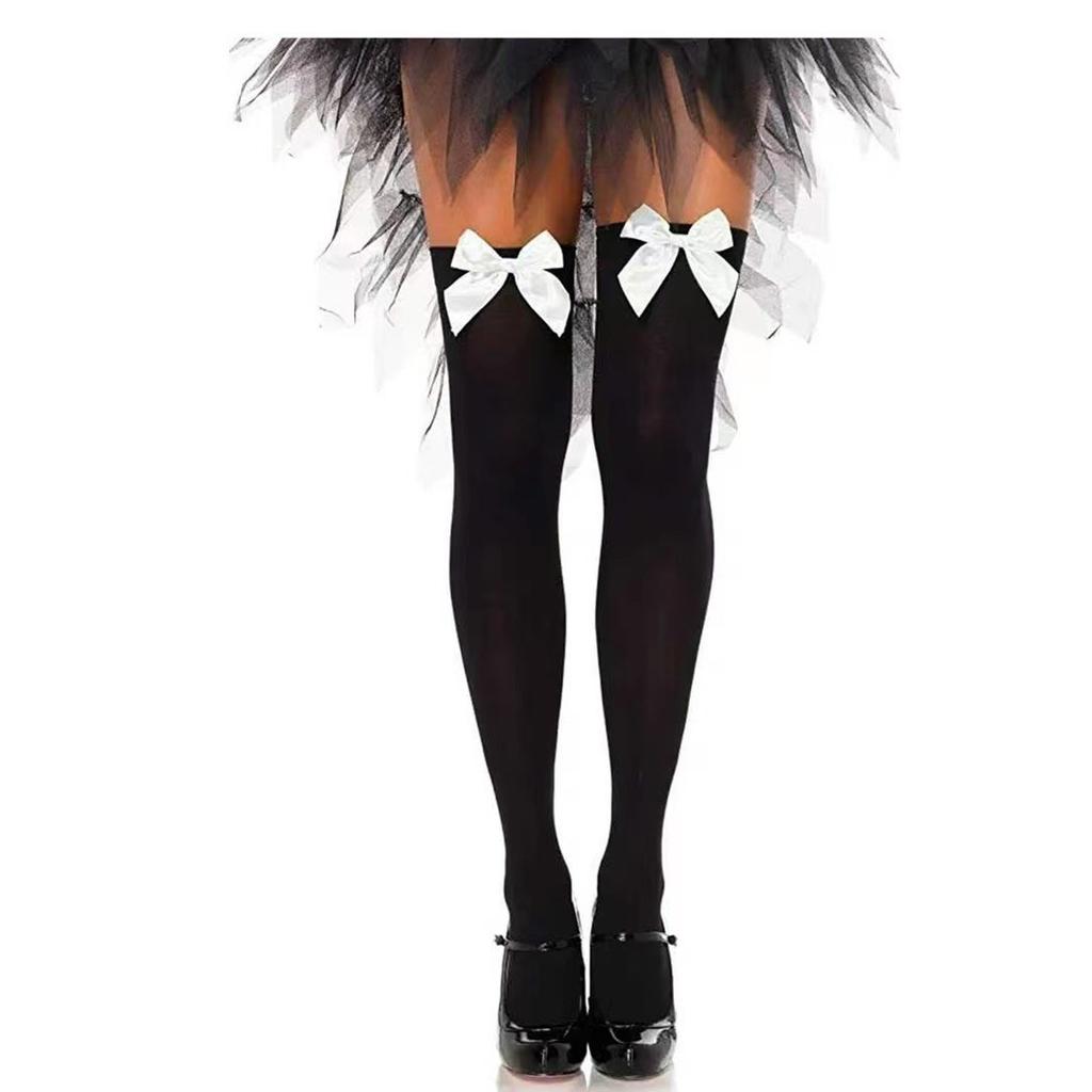 Japanese Bow Knee Socks Socks Jk Velvet Sexy High Tube Socks Stockings Black And White Medium Thick College Style