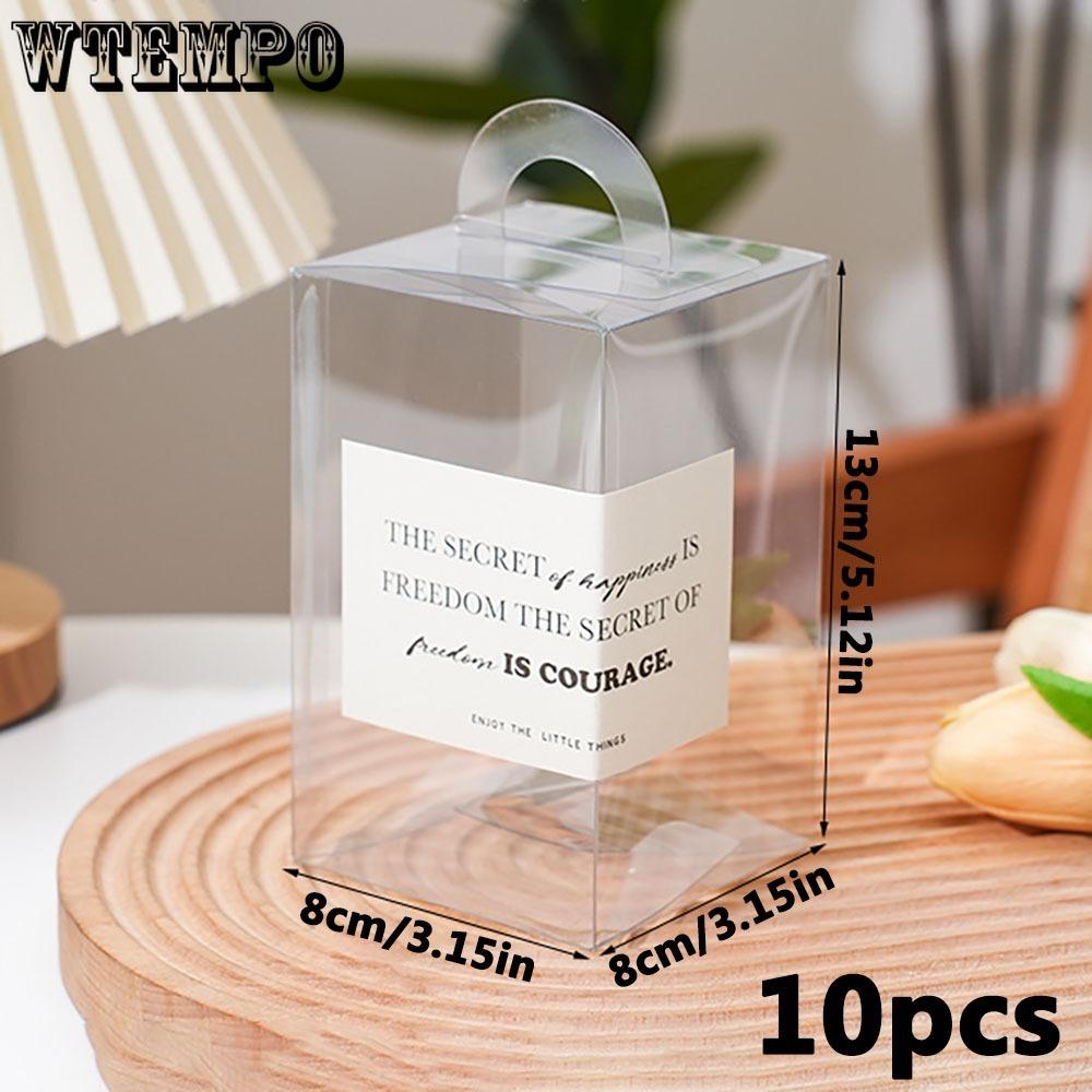 10pcs Clear Tote Bag with Stickers PET Gift Box Transparent Square Gift Box for Halloween Anniversaries Parties Weddings Valentines and Celebrations