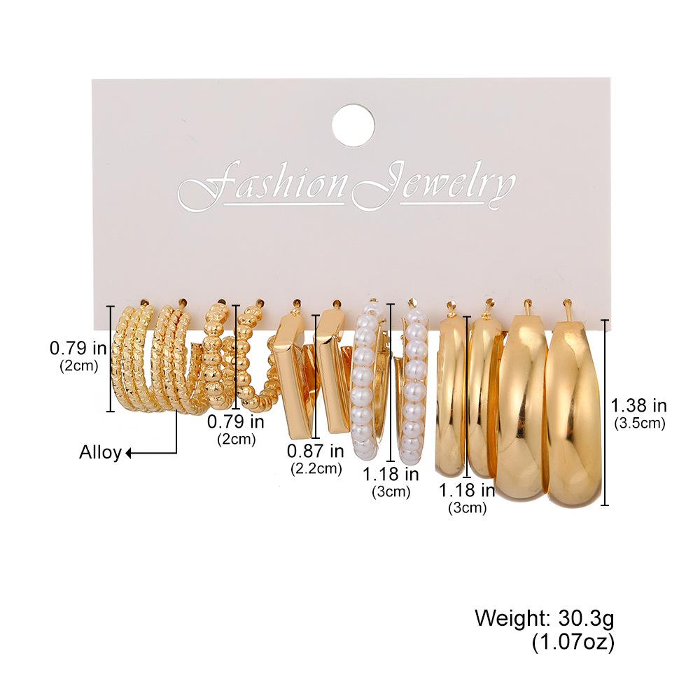 Геометрические многослойные серьги с жемчугом типа C, серьги-гвоздики, 6 пар, набор сережек-карт, комбинированные женские