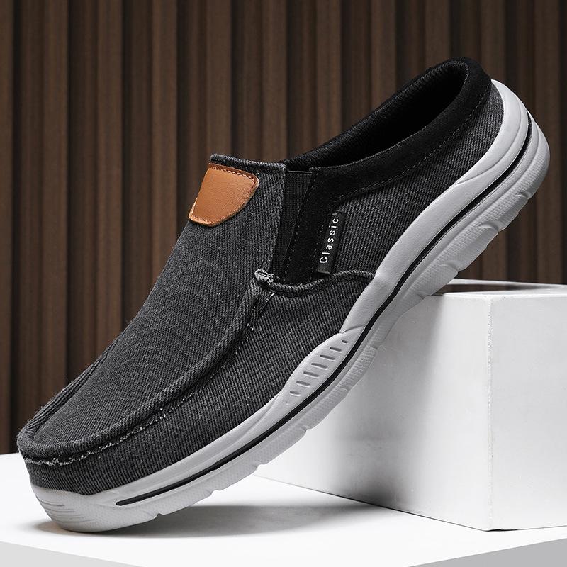 Men s Size 47 Cross-Border Loafers Slip-On Casual Canvas Half-Slippers 47 чёрный