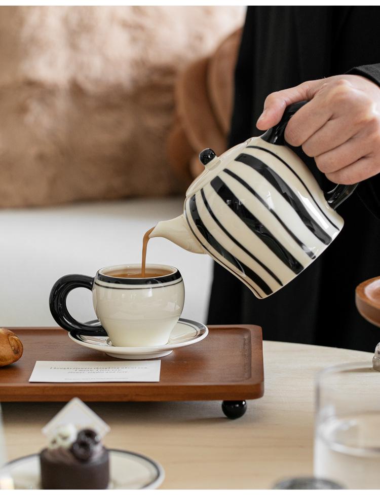Striped Ceramic Water Cup & Teapot Set for Living Room and Afternoon Tea