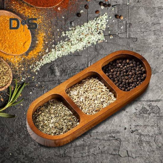 Wooden Divided Serving Tray Condiment Dish Multi Compartment Sauce Dishes for Snacks Appetizers Fruit Candy Elegant Wood Plates for Everyday Use