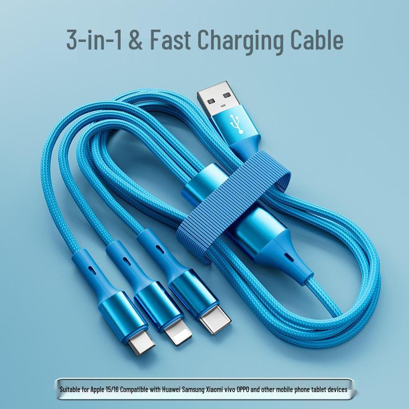Three-in-One Fast Charging Cable for Apple, Android, OPPO, Huawei & Type-C Devices