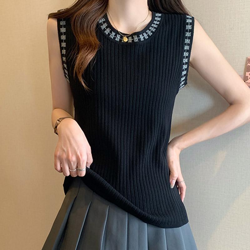 Tank Tops White Women 2025 Summer Sleeveless O-Neck Black Slim Knitted Tank Tops Camis Casual Women Tops JJ248