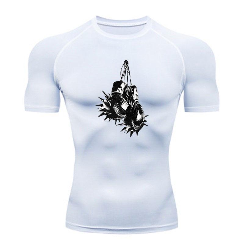 Men's Compression Athletic Workout T-Shirt, Spiked Boxing Gl