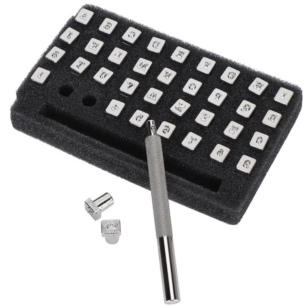 36Pcs Leather Stamp Pattern Number Alphabet Punch Carving 1Pc Handle Craft DIY Tool 3.5mm