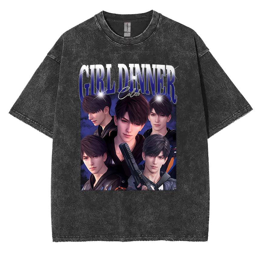Funny Girl Dinner Caleb Graphic Tee Shirt Love and Deepspace Novelty Cotton T Shirts Fashion High Quality Vintage Washed T-Shirt