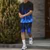 Summer New Men's Short Sleeved Shorts T-shirt Set with 3D Printed Flame Pattern Casual T-shirt Set with Fashionable Sweatshirt