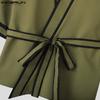 INCERUN 2PCS Men Lapel Neck 3/4 Sleeve Stitching Belt Shirt Long Wide Leg Pants Sets Outfits