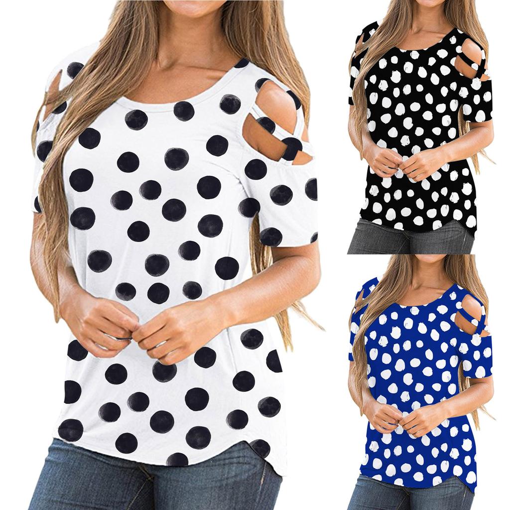 cold shoulder polka dot top