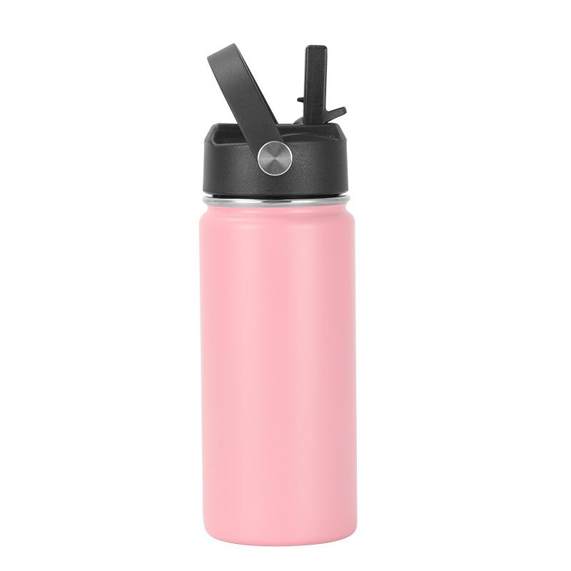 16oz 304 Stainless Steel Water Bottle, Double Wall Vacuum Insulated Sports Flask with Flip Straw Lid & Carry Handle
