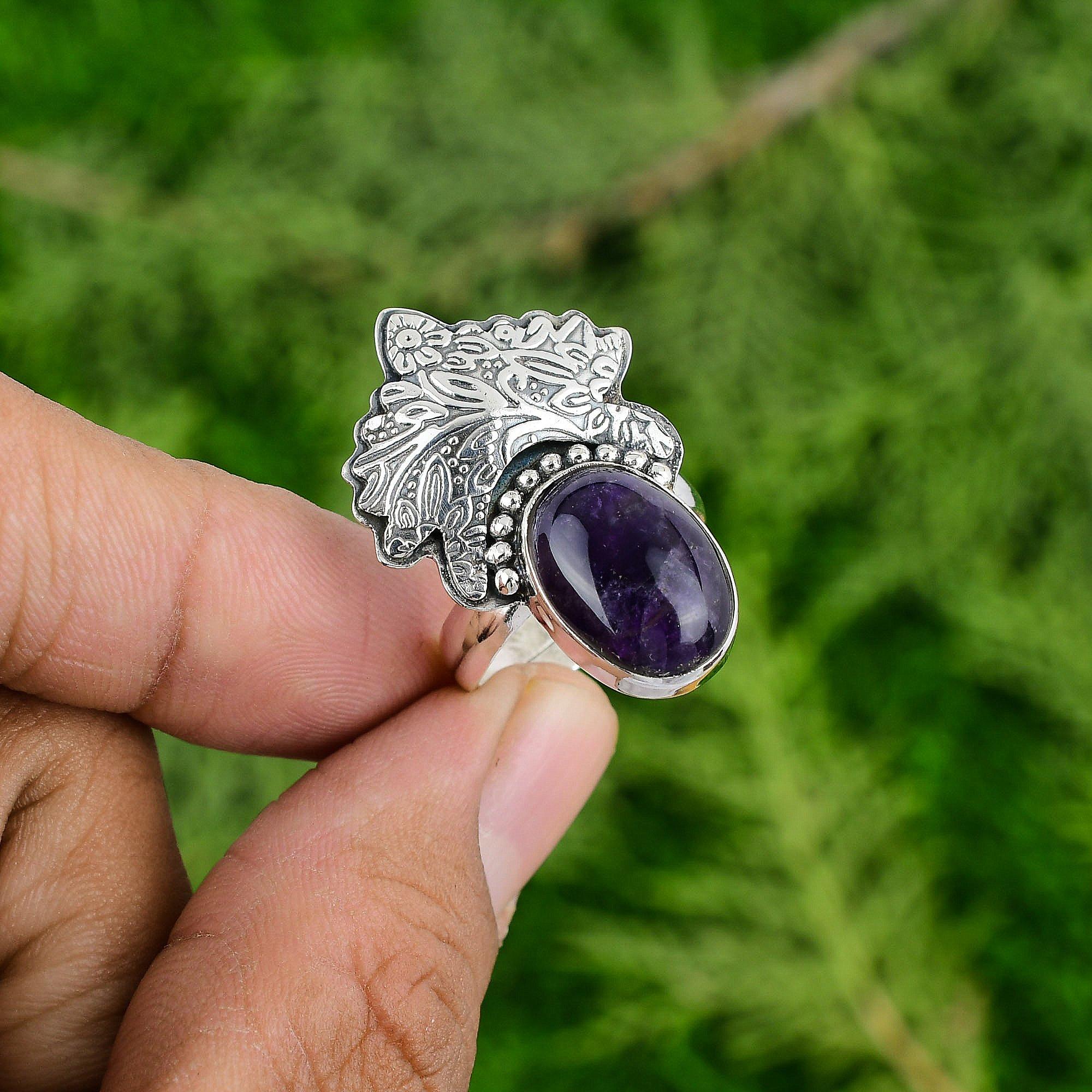 

Oval African Amethyst Gemstone 925 Silver New Statement Handcrafted Ring Jewelry Adjustable
