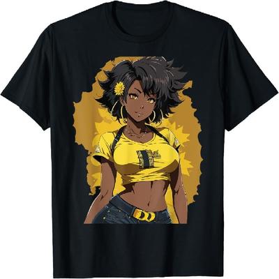 Black Anime Girl Kawaii Waifu Aesthetic Japanese Woman T-Shirt