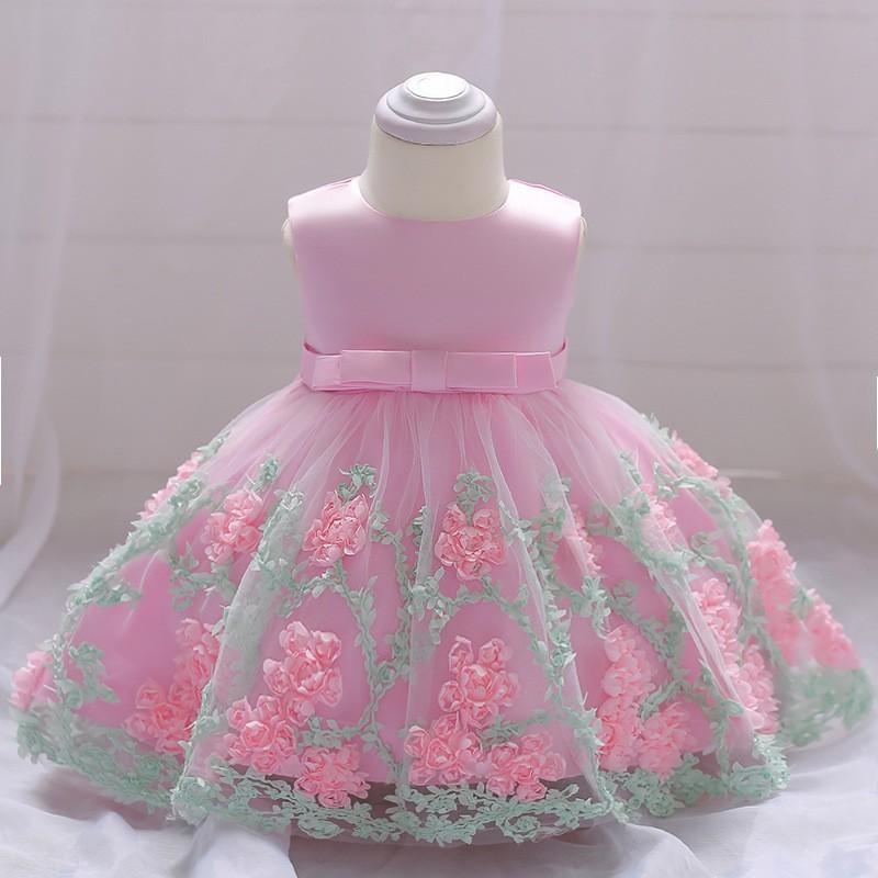 Baby Girls Princess Dress Floral Tulle Baptism Gown 1-3 Years Old Kids Wedding Photo Shoot