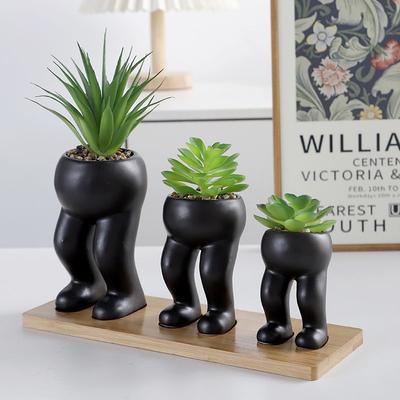 Nordic Mini Figure Succulent Flower Pot Tabletop Green Plant Ceramic Figure Ornament Home Crafts Flower Vase Interior Decoration