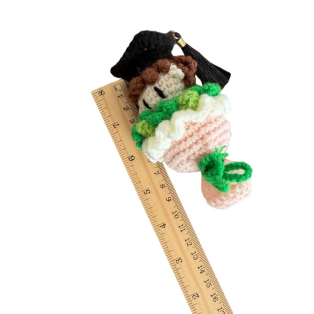 Funny Crochet Bouquet 13cm Doctor Hat Bouquet Doll Handmade Knitted Figures  Graduation Gift