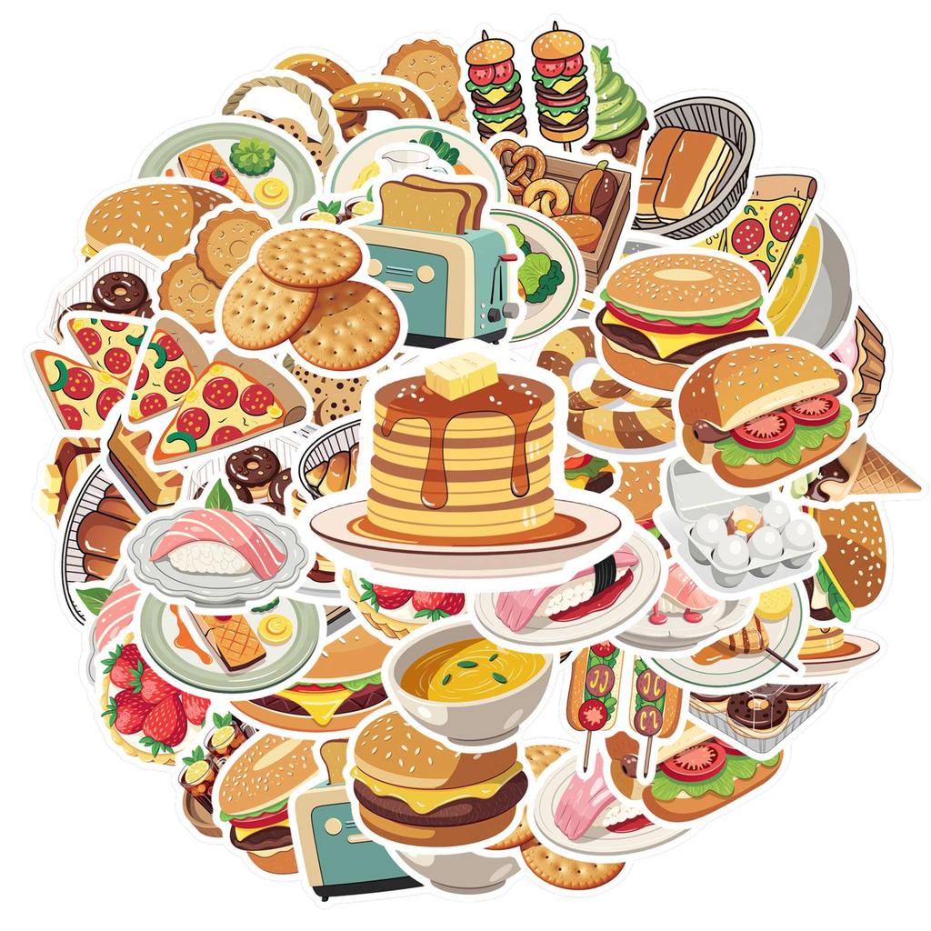 35pcs-50pcs Cartoon Dessert Stickers Vibrant Food Stationery Stickers Graffiti Decals For Laptop Motorcycle Luggage Phone