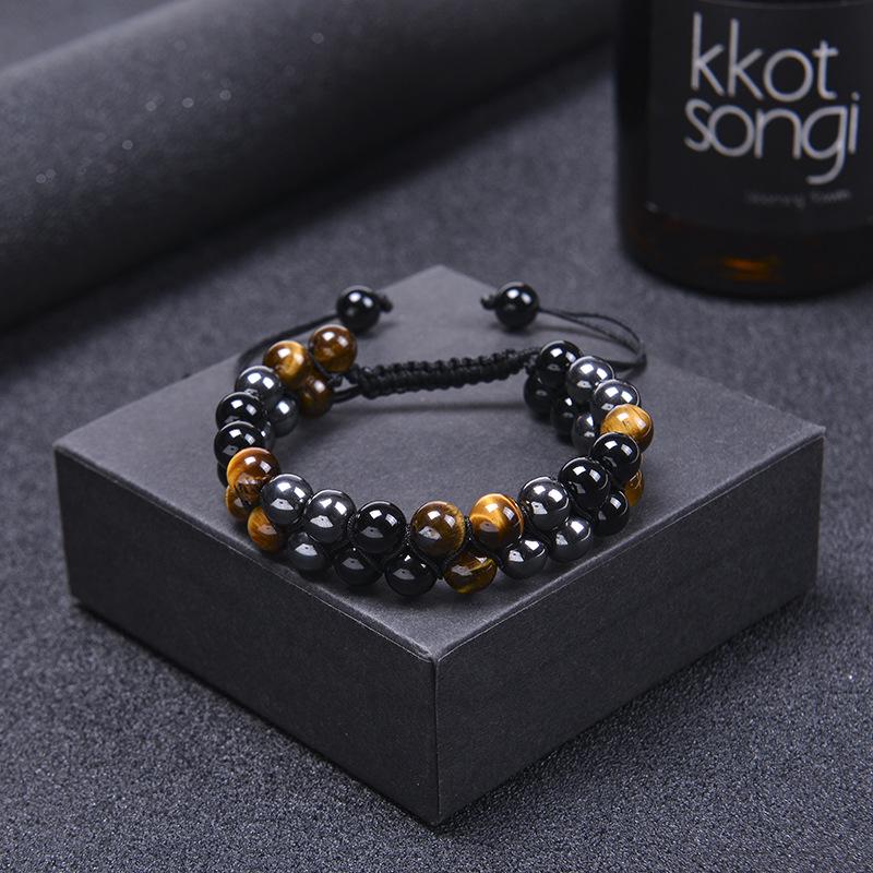 Men's Adjustable Yoga Bracelet with Natural Tiger Eye & Agate Stones