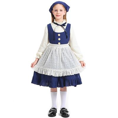 Děti Dívky Drama Kolonie Pastorační Statek Služebná Šaty Zástěra Set Děti Halloween Cosplay Kostýmy Role Play Oblečení