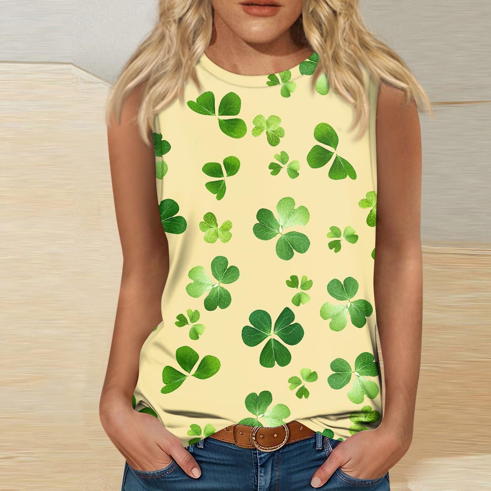 

Женская майка для девочек, повседневная майка с цветочным принтом, майки для женщин, свободный крой, топы без рукавов, струящиеся, St. Патрика XL жёлтый