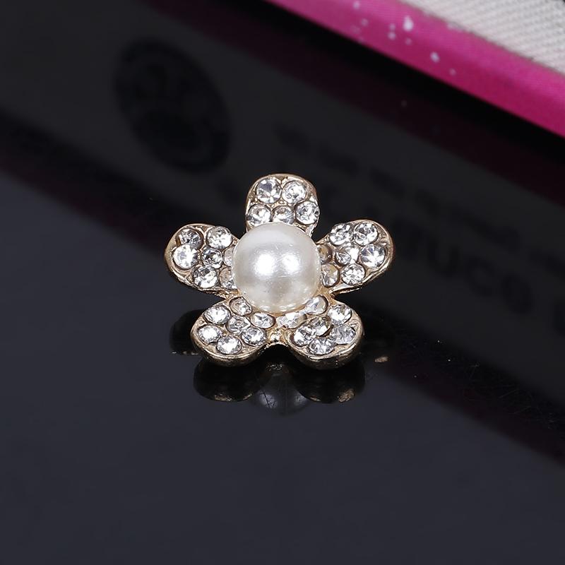 Engood 100Pcs Five-Flower Pearl Rhinestone Button Sewing Trim & Embellishments Craft Buckle for DIY Wedding Hair Accessories