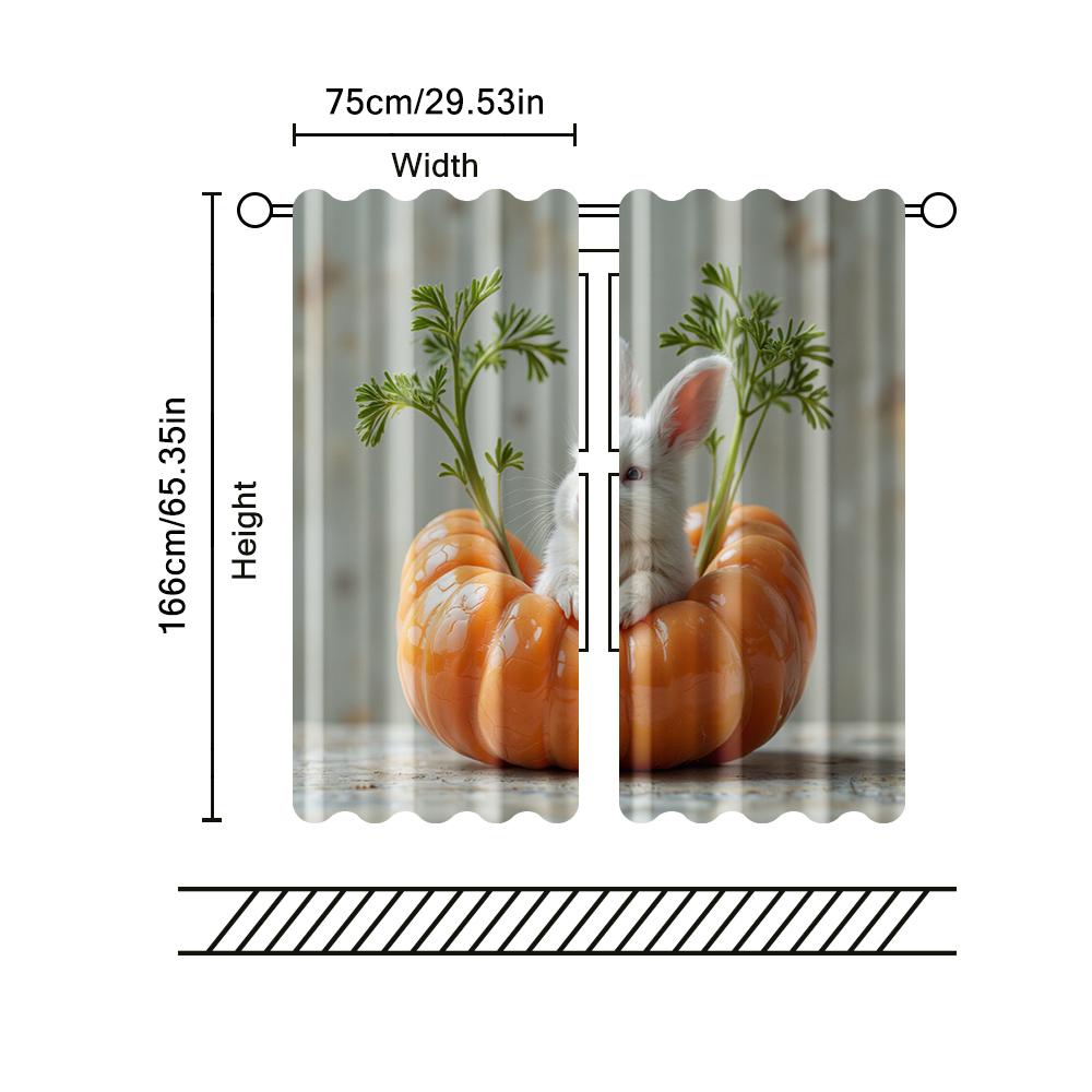 2 Pcs, Filtering Curtains (excluding Rods, Non-movable, Without Batteries) Rabbit Sleeping On Carrots for Use In Bedrooms and