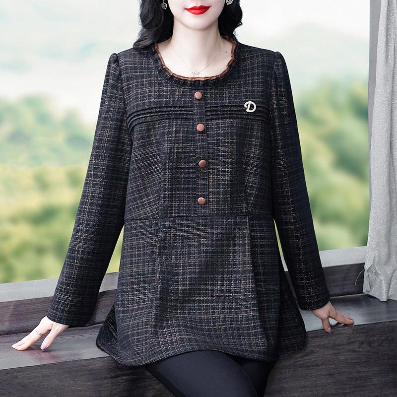 

Топ А-силуэта принцессы больших размеров в клетку с длинным рукавом - Осень/Зима Легкая роскошь 4XL (recommended 160-200 jin)