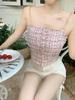 Plaid Tank Top Solid Metal Chain Halter Crop Tops Women Summer Camis Backless Camisole Fashion Casual Tube Female Sleeveless Cropped Vest Y2K