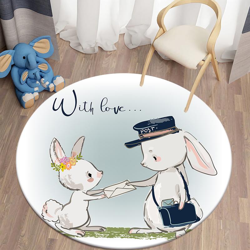 Cartoon Rabbit Print Pattern Circular Carpet Home Living Room Sofa Bedroom Bathroom Children's Room Floor Decoration Carpet