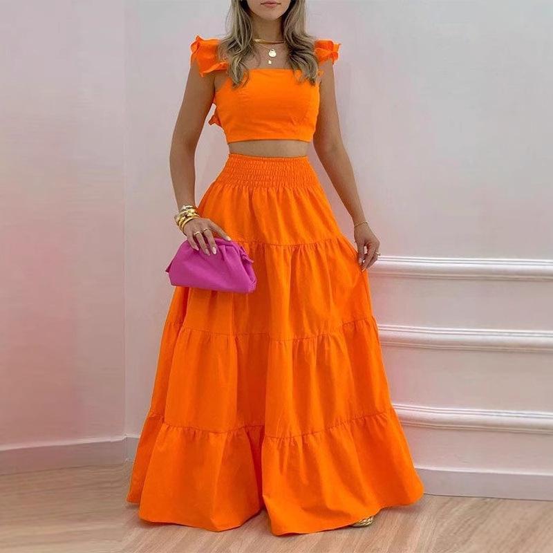 2025 Spring European & American Women's Trendy Mid-Waist Swing Skirt & Sexy Sling Set