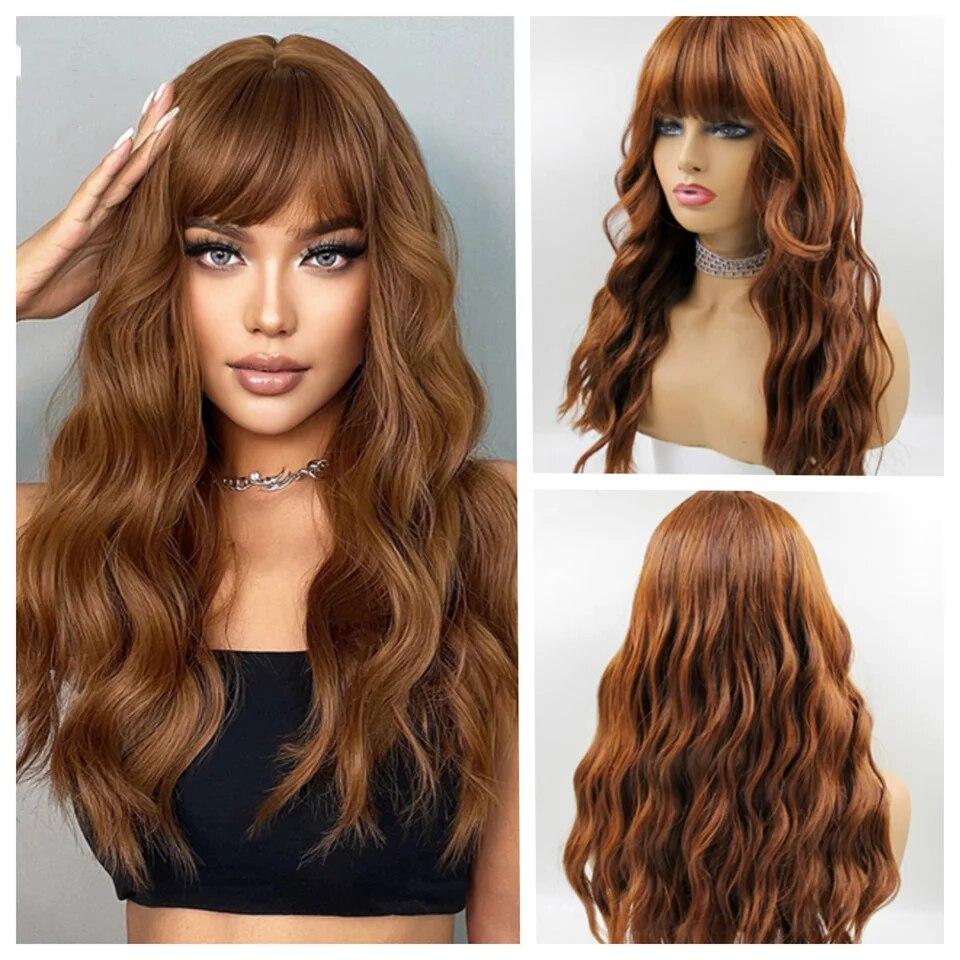 Μακριές καφέ Ombre συνθετικές περούκες για γυναίκες Φυσικά μαλλιά κυματιστές περούκες μεσαίου μέρους Γυναικεία περούκα Cosplay ανθεκτικές στη θερμότητα περούκες από ίνες