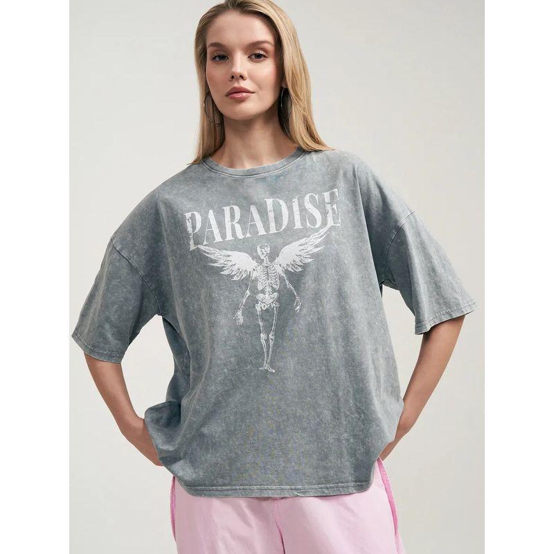 Fashionable Printed T-shirt European and American New Washed Old Loose Print Cotton T-shirt Top