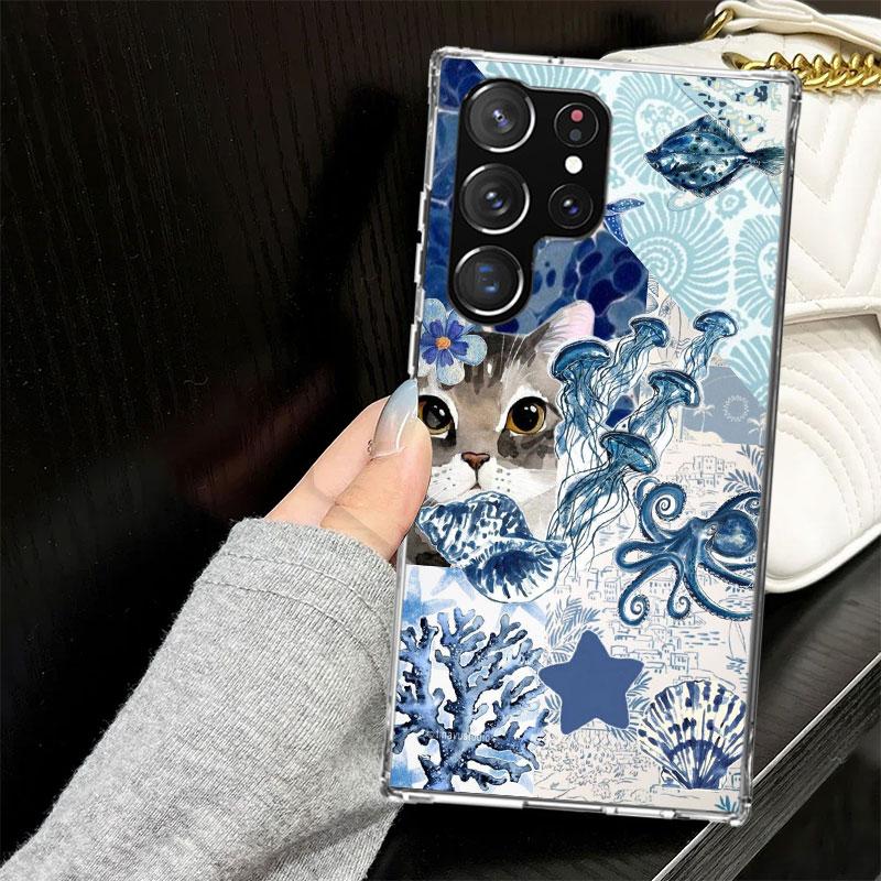 Ocean Starfish Sea Turtle Shark Case for Samsung Galaxy S25 S24 S23 S22 Ultra Soft Phone Cover S25 Edge S21 Plus S20 FE S10 + Bl