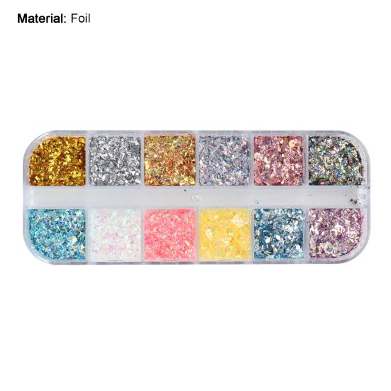 12 Grids/Box Nail Foils Irregular Summer Effect Smooth Gold Silver DIY Manicure Flakes