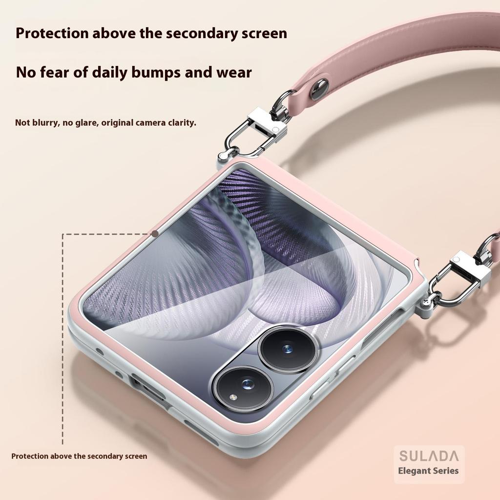 SULADA Pouzdro pro Xiaomi Mix Flip 2 s popruhem Kožený zadní kryt telefonu Ochrana pantu