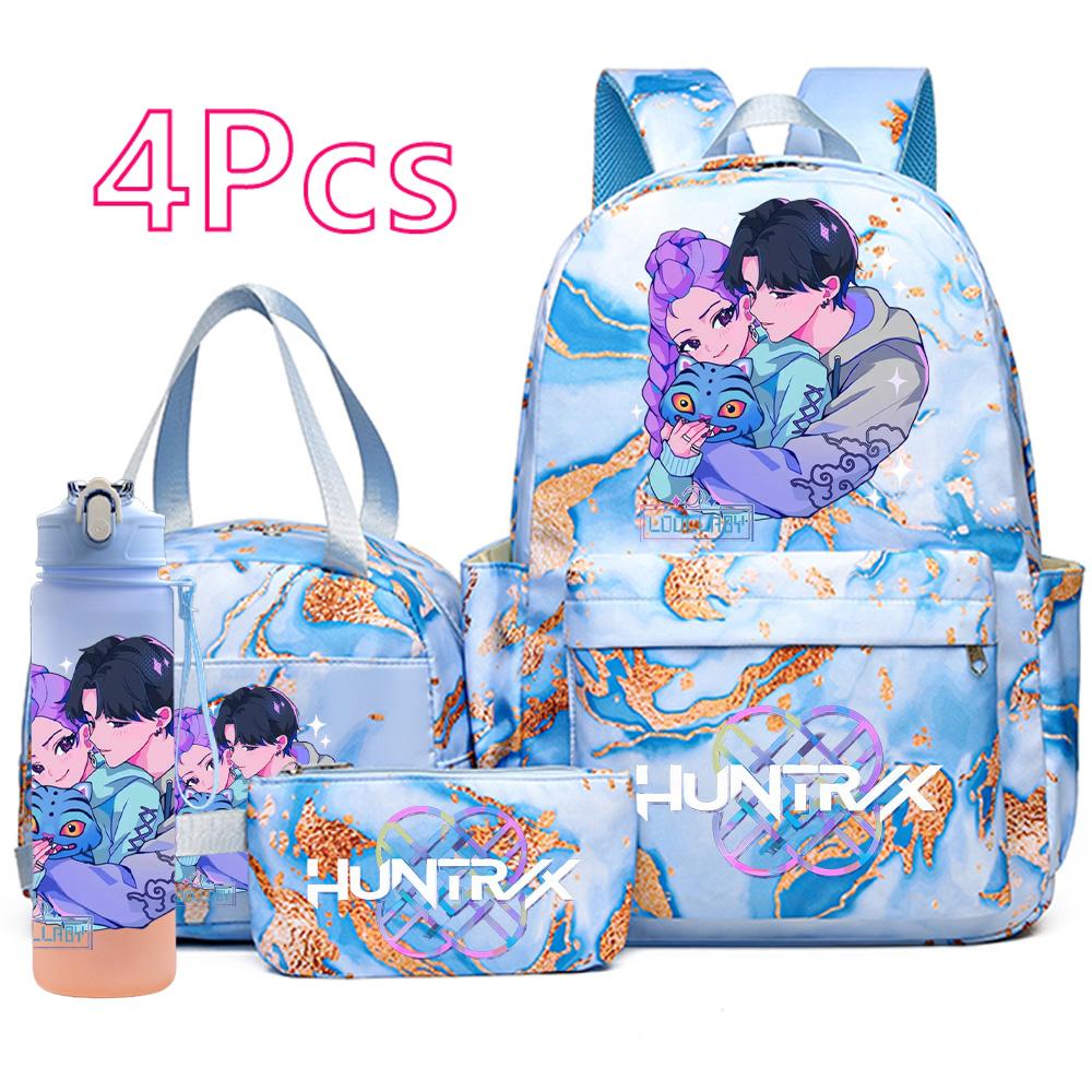 4 шт./компл. Рюкзак, сумка, пенал с мультяшным K-pop принтом и бутылкой для воды 750 мл для мальчика-подростка, школьная сумка, большая вместимость, сумка для книг, Mochila