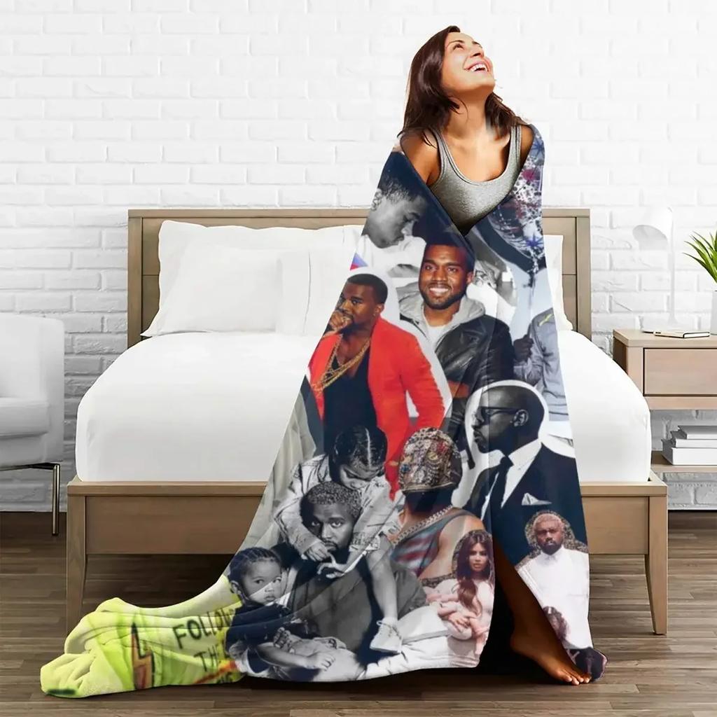 K-Kanye West Coperte Foto Produttore Musicale Campeggio Flanella Biancheria da Letto Plaid Caldo Morbido Divano Sedia Copriletto Personalizzato Regalo
