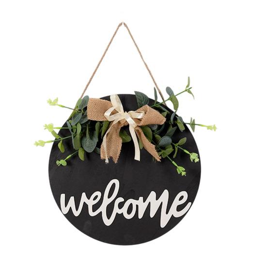 Welcome Sign, with Flower Decor Wear-Resistant Wreath, Front Door Welcome Wreath for Family Friends Co-Workers Garden Balcony