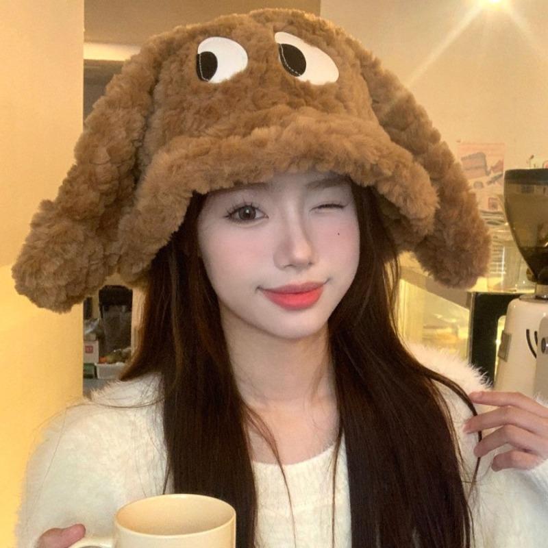 Cute Funny Puppy Ears Fisherman Hat Children Winter Warm Versatile Plush Thickened Ear Hat Basin Hat