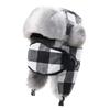 Warm Winter Beanie Hat With Face Mask Ear Protection Red Black Plaid Fleece Lined Unisex Ski Cap