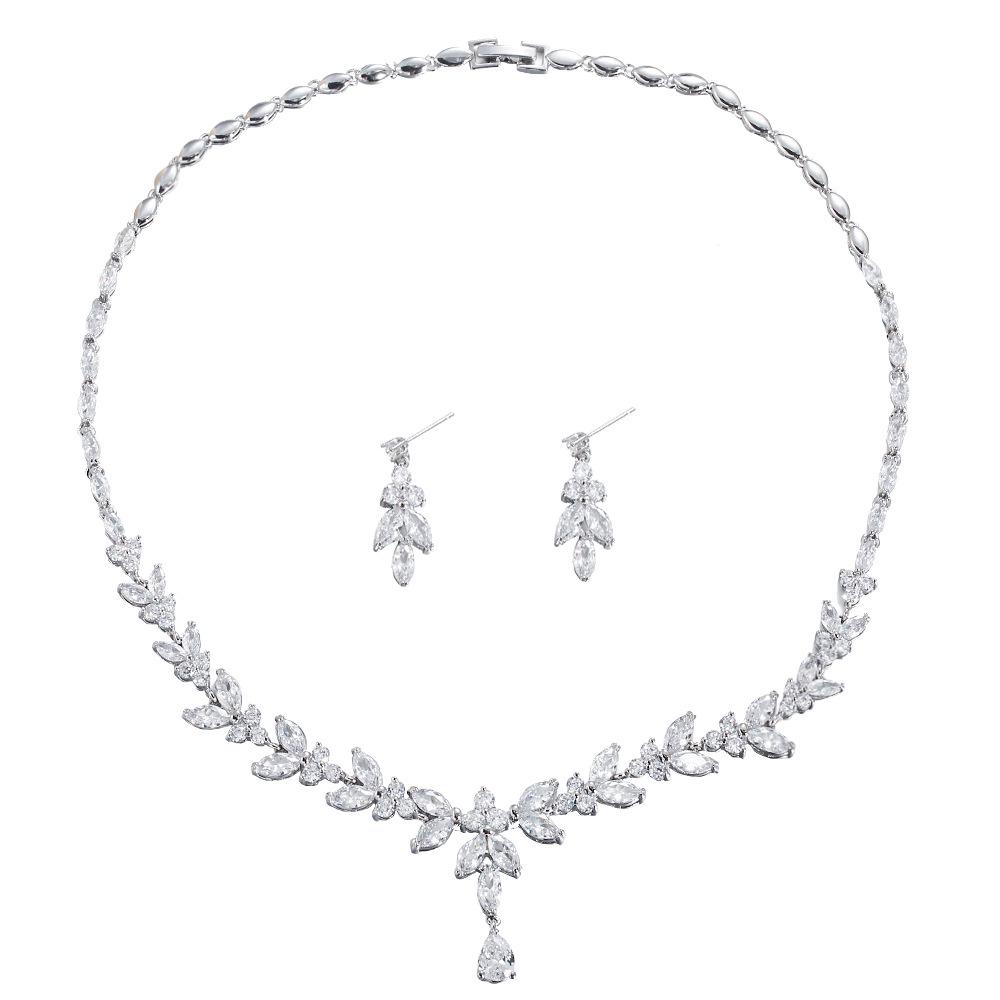 Korean Style AAA Zircon Earrings & Necklace Set for Weddings & Evenings