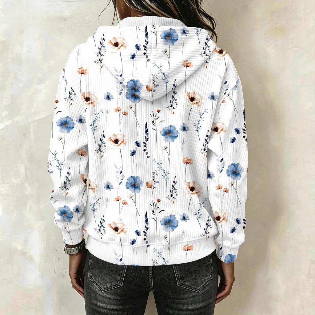 Women's Retro Print Long Sleeve Pullover Hoodie with