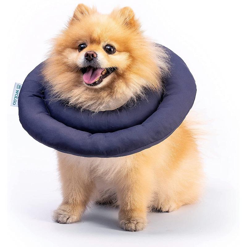 

Adjustable Waterproof Elizabethan Collar for French Bulldog Neck Drawstring Protective Donut Cone Prevent Biting Scratching dia.25cm темно-синий