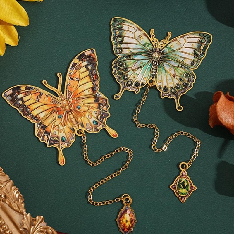 Engraved Butterfly Bookmarks with Pendant Butterfly Metal Bookmarks for Teacher Book Lover Adult Reading Accessories
