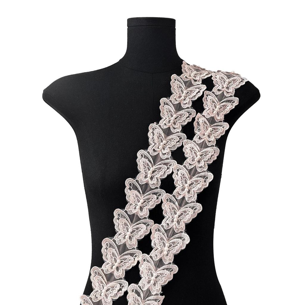 Eugen Yarn Embroidery Skirt Headdress Hair Accessories Decorative Decal Barcode Lace Double Embroidery Butterfly Bead Lace