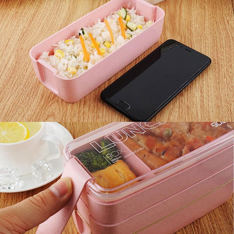 900ml 3 Layers Bento Lunch Box Food Container Eco-friendly Container Microwave Wheat Straw VIP Material Table Set Table Set | Breakfast Boxes