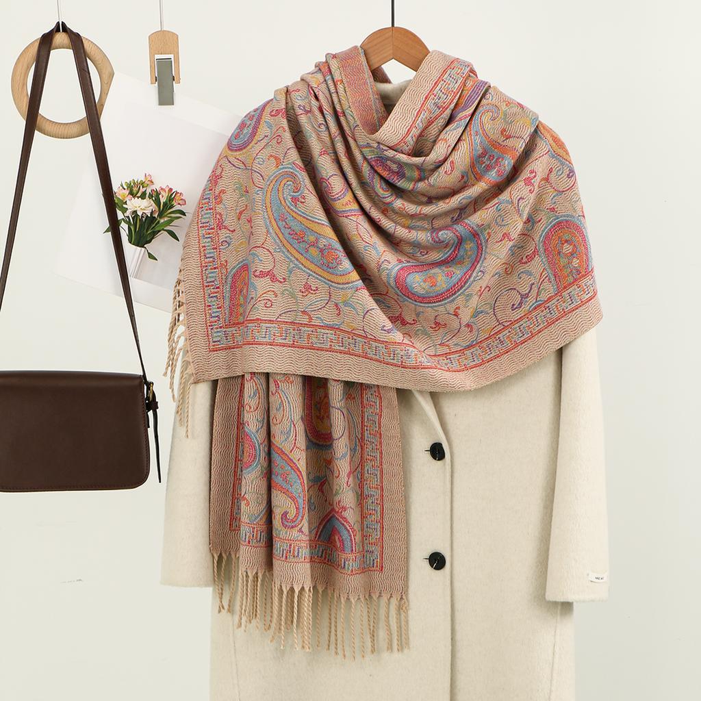 Luxury Winter Warm Thick Women Scarf Jacquard Paisley Hijab Foulard Cashmere Tassel Shawl Wraps Pashmina Muslim Blanket