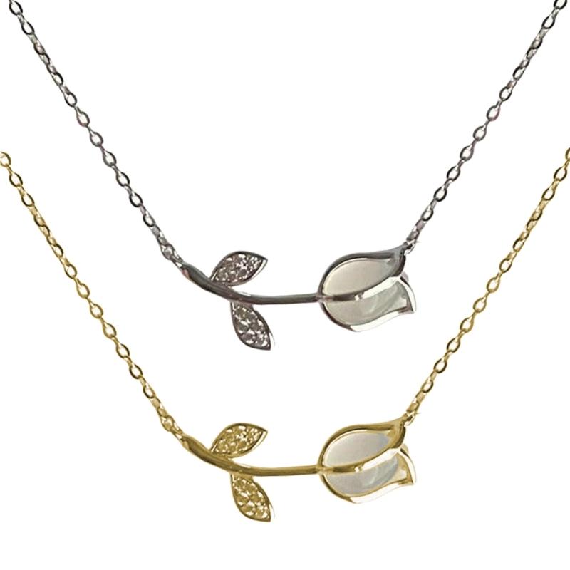 Women and Jewelry Wedding Banquet Party Couple Delicate Microinlaid Tulip Necklace High Sense Collar Chain Fashion Neckchain